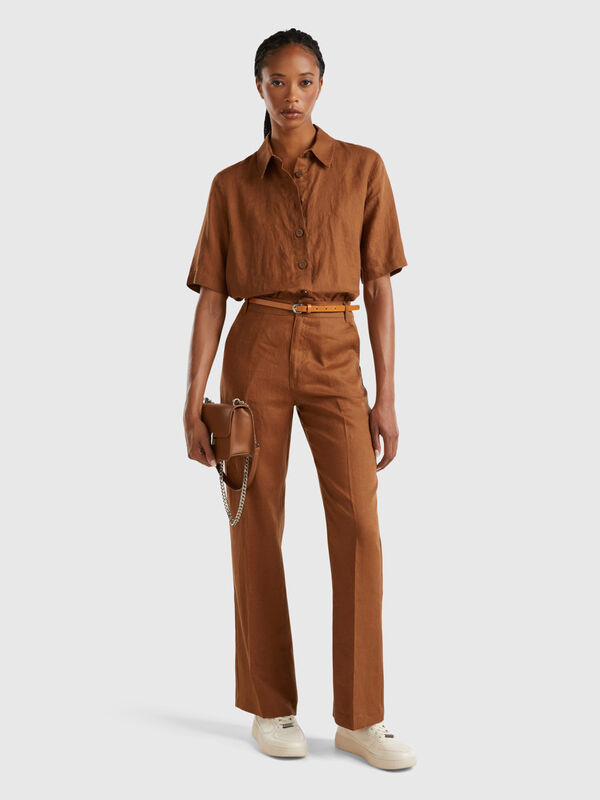 Straight leg trousers in pure linen Women