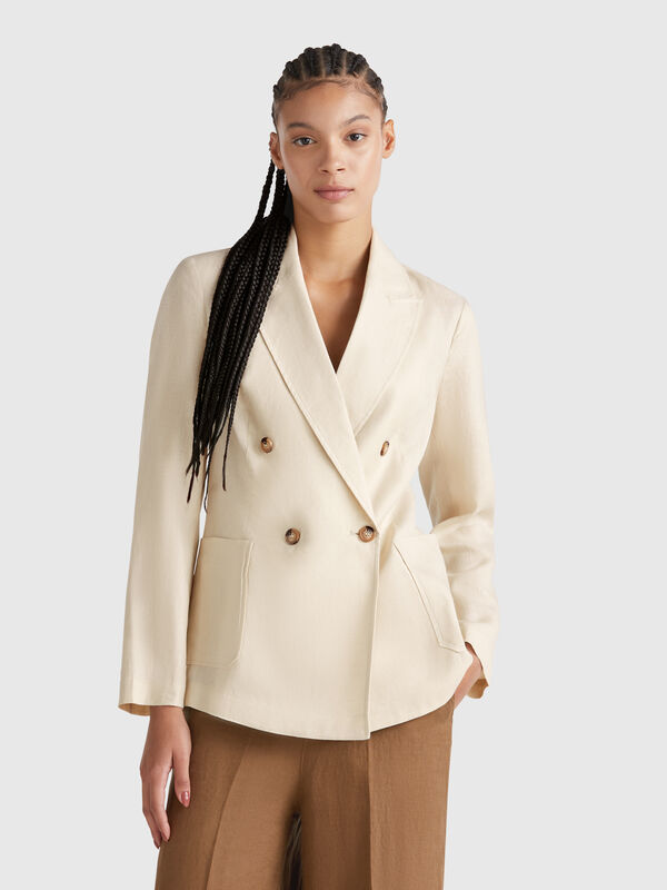 Double-breasted jacket in pure linen Women