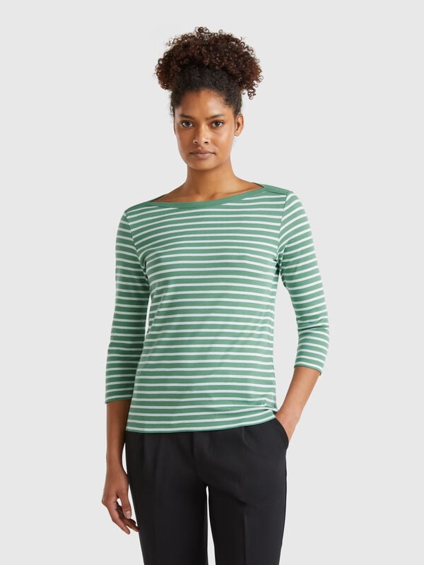 Striped 3/4 sleeve t-shirt in pure cotton Women