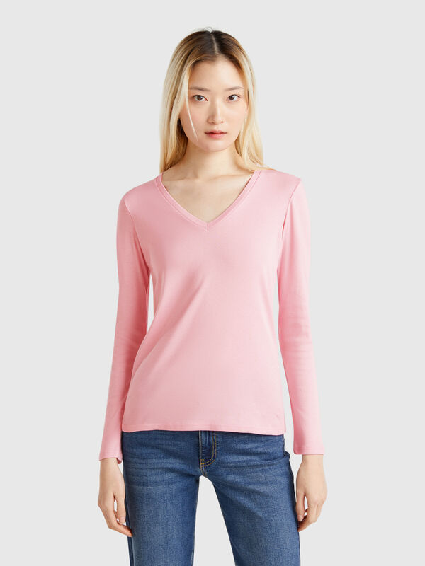 Long sleeve t-shirt with V-neck Women