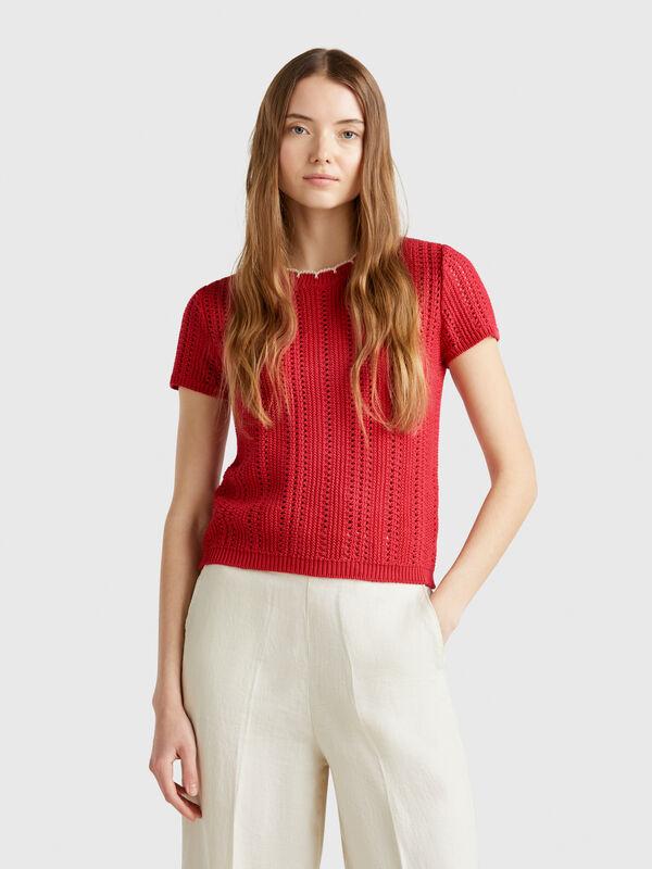 Perforated sweater in pure cotton Women