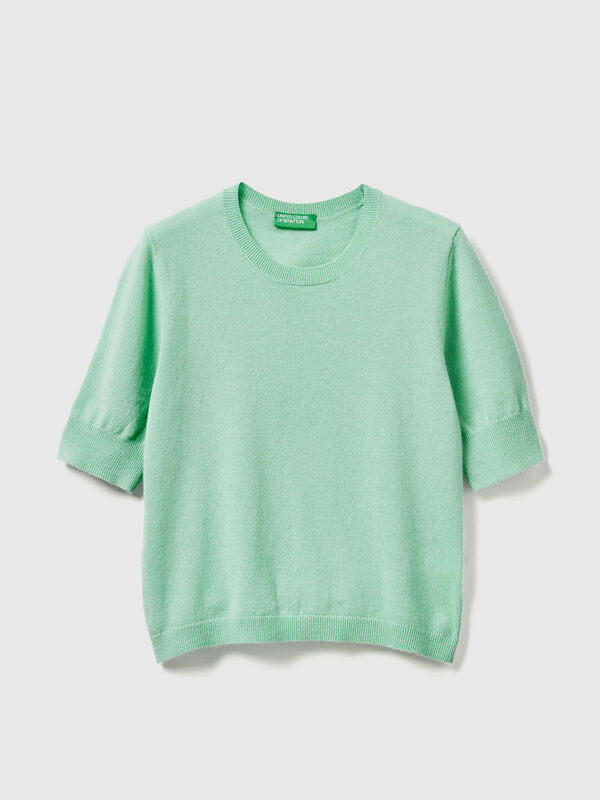 Light green short sleeve sweater in pure Merino wool Women