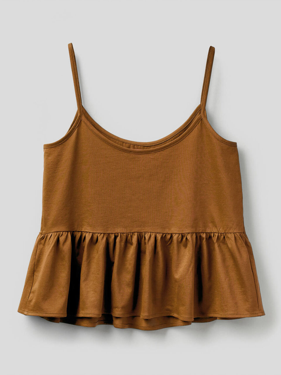 Top with shoulder straps with frill in 100% cotton image number 2