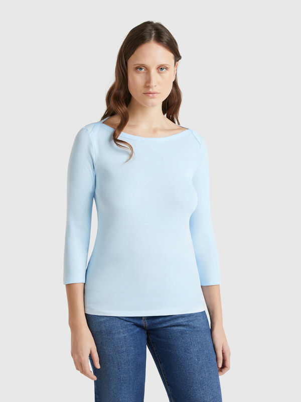 T-shirt with boat neck in 100% cotton Women