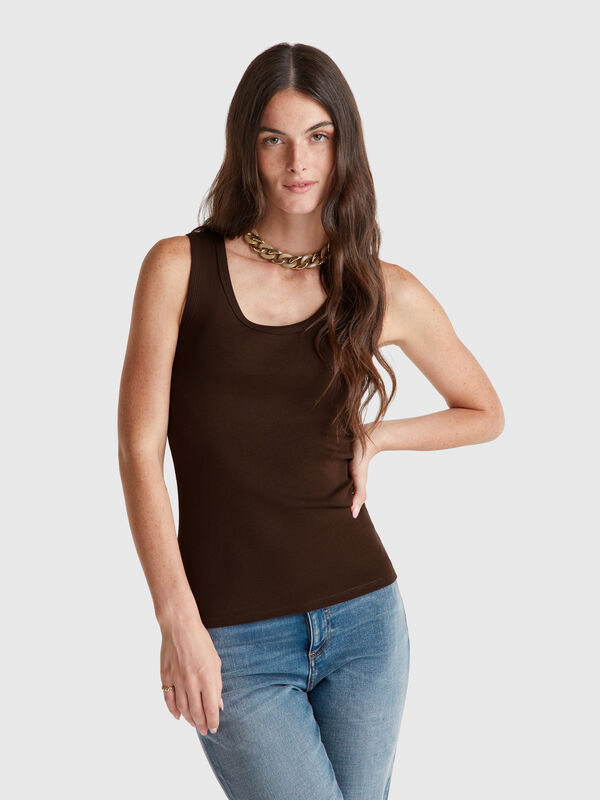 Dark brown tank top in pure cotton Women