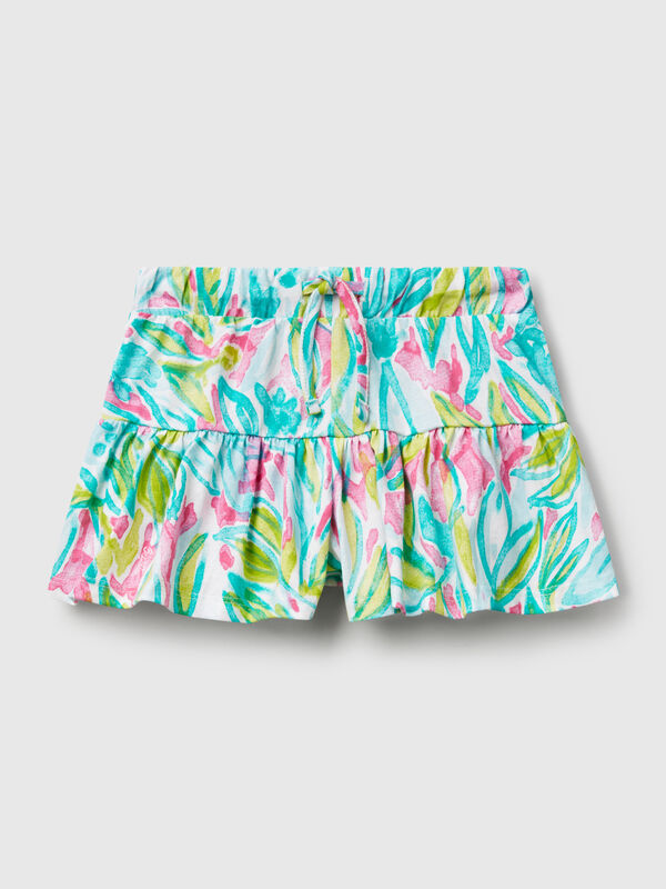 Green shorts with tropical print Junior Girl