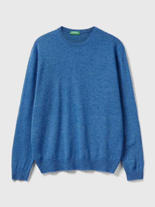 Marl blue crew neck sweater in pure Merino wool Men