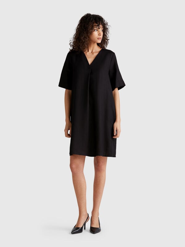 Short sleeve dress in pure linen Women