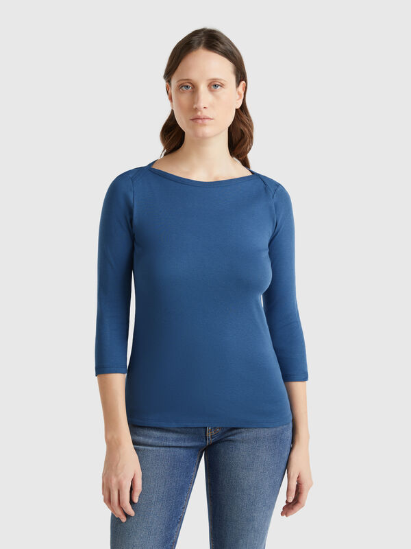 T-shirt with boat neck in 100% cotton Women