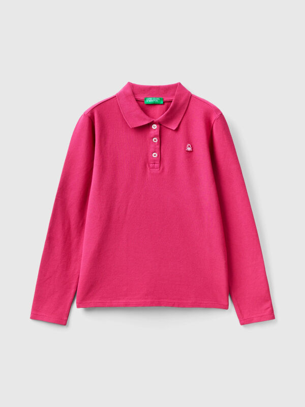 Long sleeve polo in organic cotton