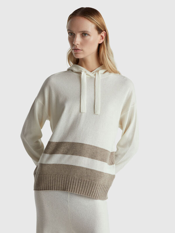Cream cashmere blend sweater with hood Women