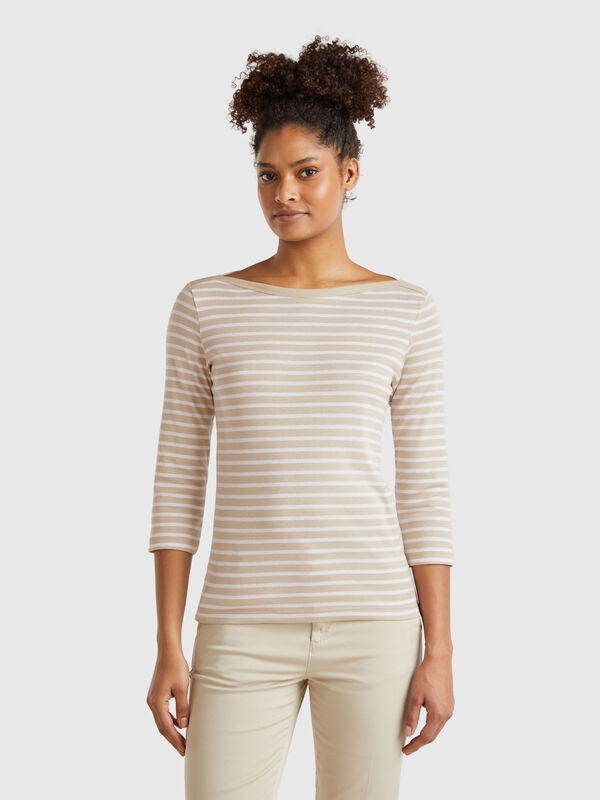 Striped 3/4 sleeve t-shirt in pure cotton Women