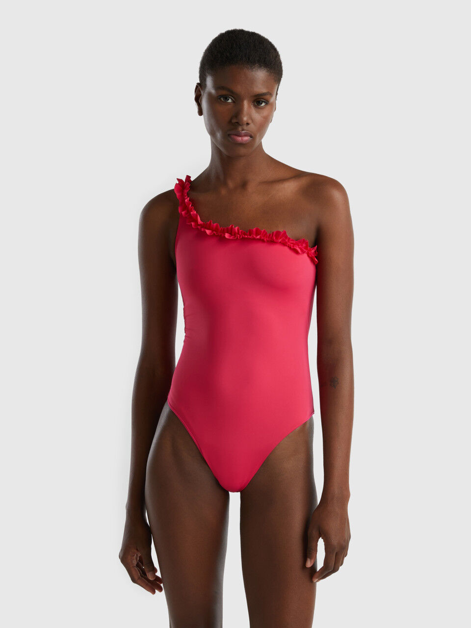 One-piece swimsuit in ECONYL® with ruffles