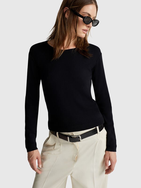 Crew neck sweater in pure cotton Women