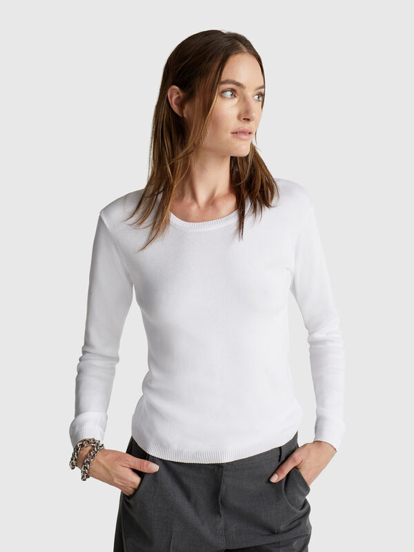 Crew neck sweater in pure cotton Women