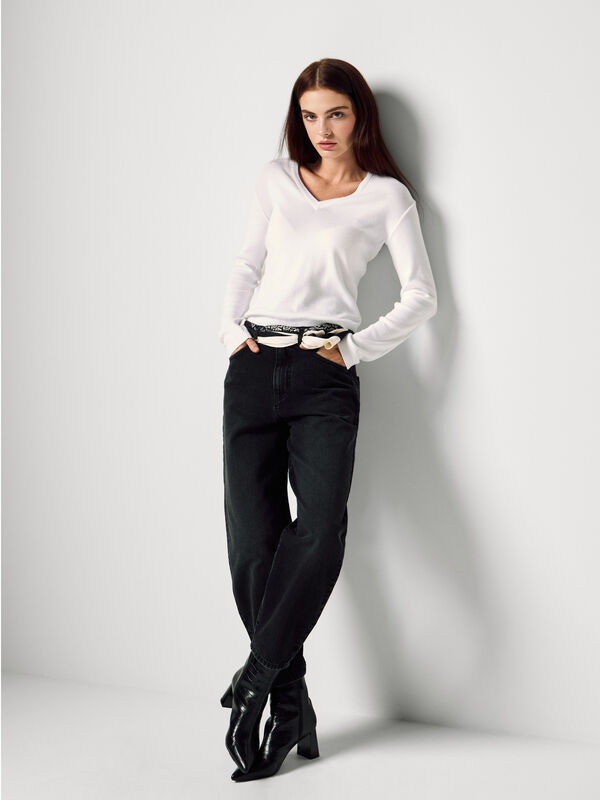 Sweater with V-neck in pure cotton Women