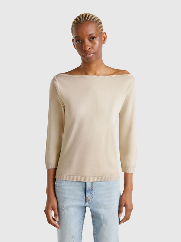 Beige sweater with boat neck Women