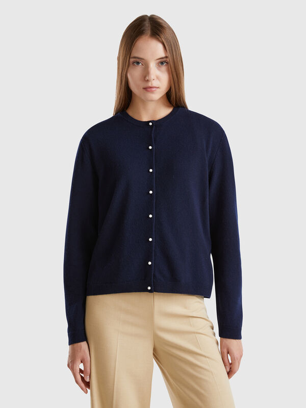Dark blue cardigan in pure Merino wool Women